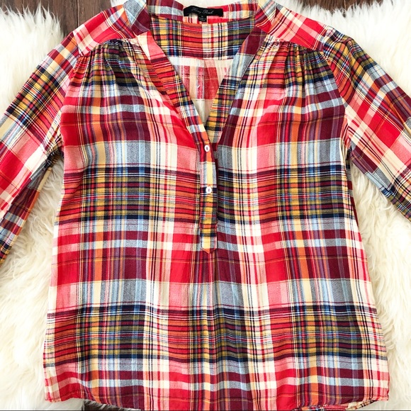 Honey Punch 3/4 Sleeve Fall Colored V-neck 3/4 button down front blouse Size S - Picture 2 of 10